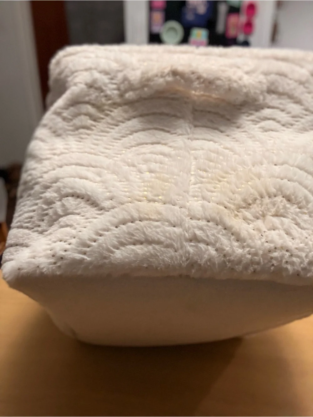 Cream Plush Textured Wave Storage Bin